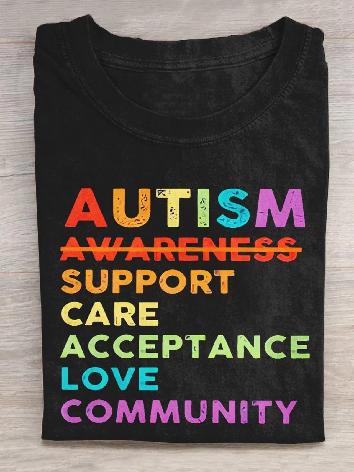 Crew Neck Casual Text Letters Loose  WAAD Autism Awareness Month T-Shirt