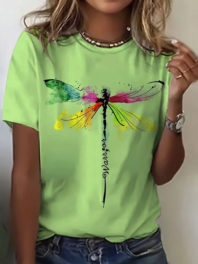 Loose Cotton Casual Dragonfly Our Lady Faith Jesus God T-Shirt