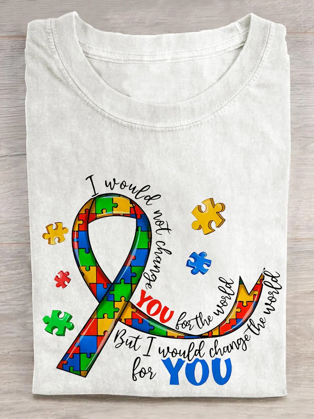 Crew Neck Cotton Casual ASD WAAD Autism Awareness Month T-Shirt