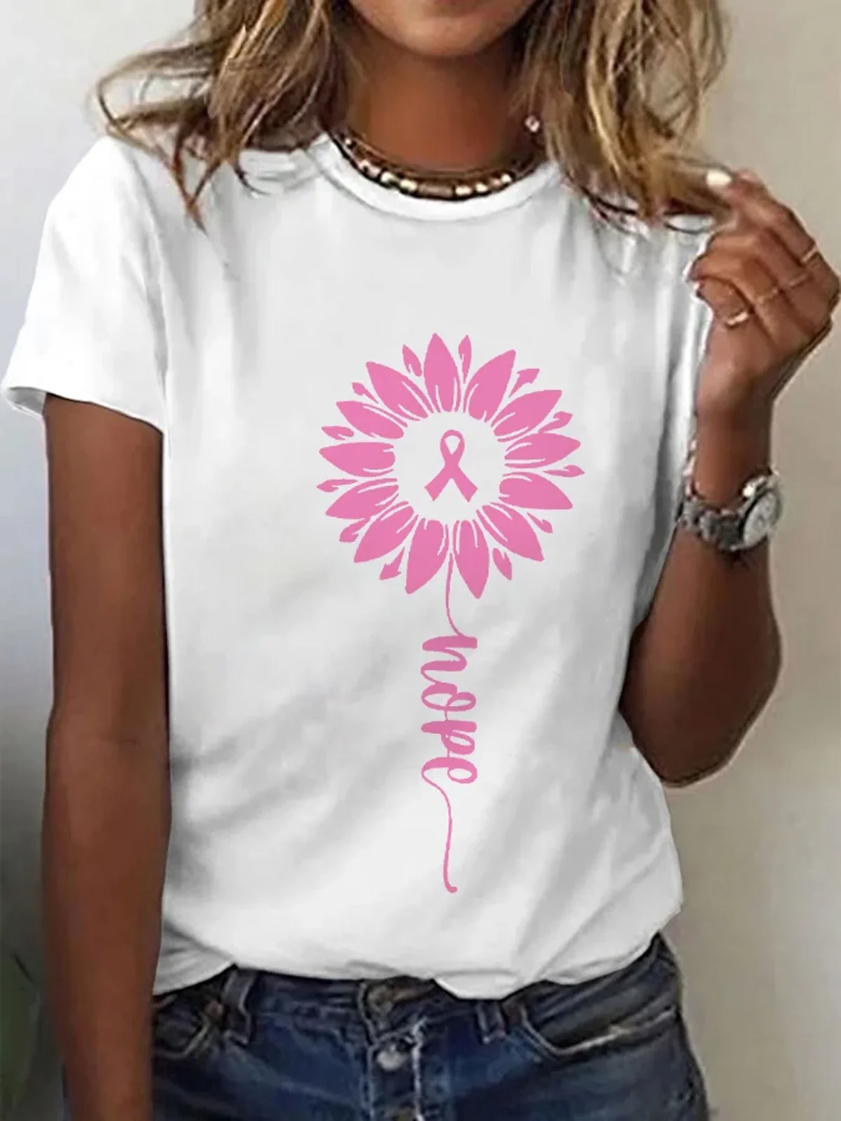 Pink Ribbon Sunflower Hope Breast Cancer Breast Cancer Awareness Month T-Shirt