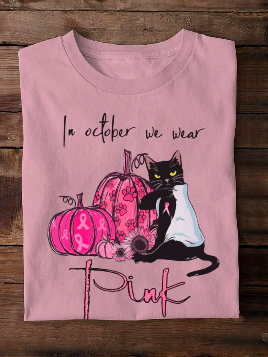 Crew Neck Loose Casual Cotton Breast Cancer Breast Cancer Awareness Month T-Shirt