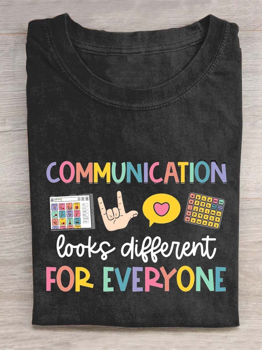 Communicayion Looks Different For Everyone  ASD WAAD Autism Awareness Month T-Shirt