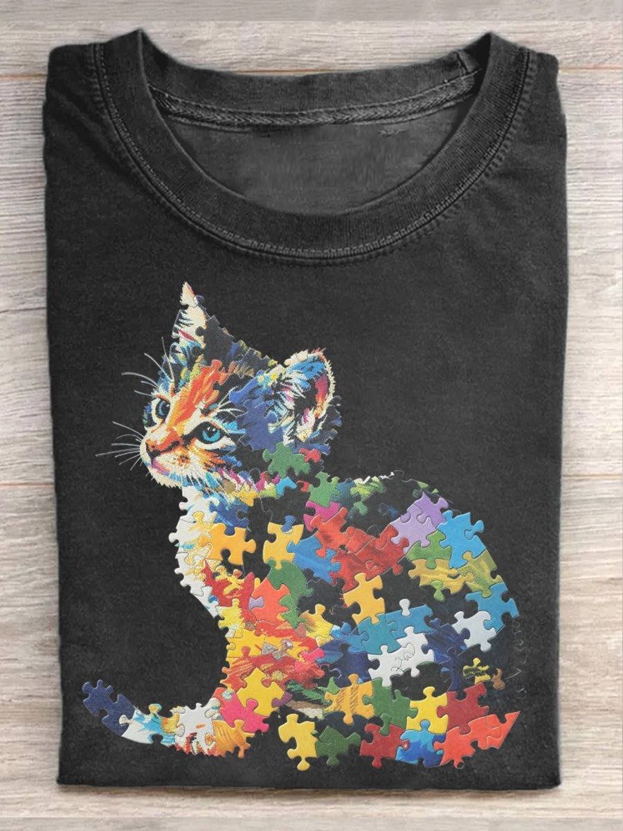 Cat Casual Crew ASD WAAD Autism Awareness Month T-Shirt