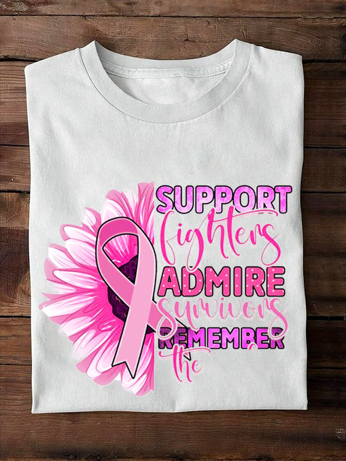 Loose Cotton Casual Breast Cancer Breast Cancer Awareness Month T-Shirt