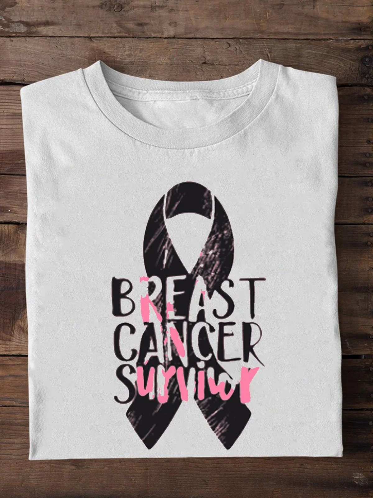 Letter Pattern Crew Neck Loose Casual  Breast Cancer	Breast Cancer Awareness Month T-Shirt