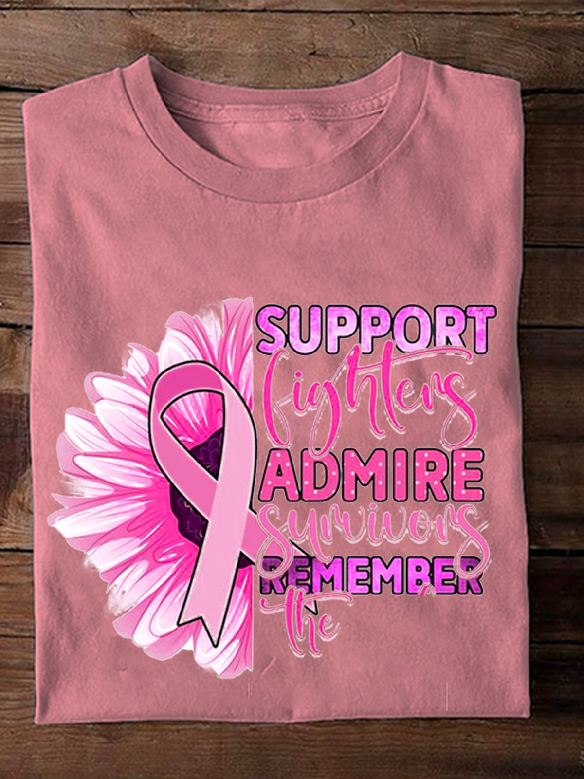 Loose Cotton Casual Breast Cancer Breast Cancer Awareness Month T-Shirt