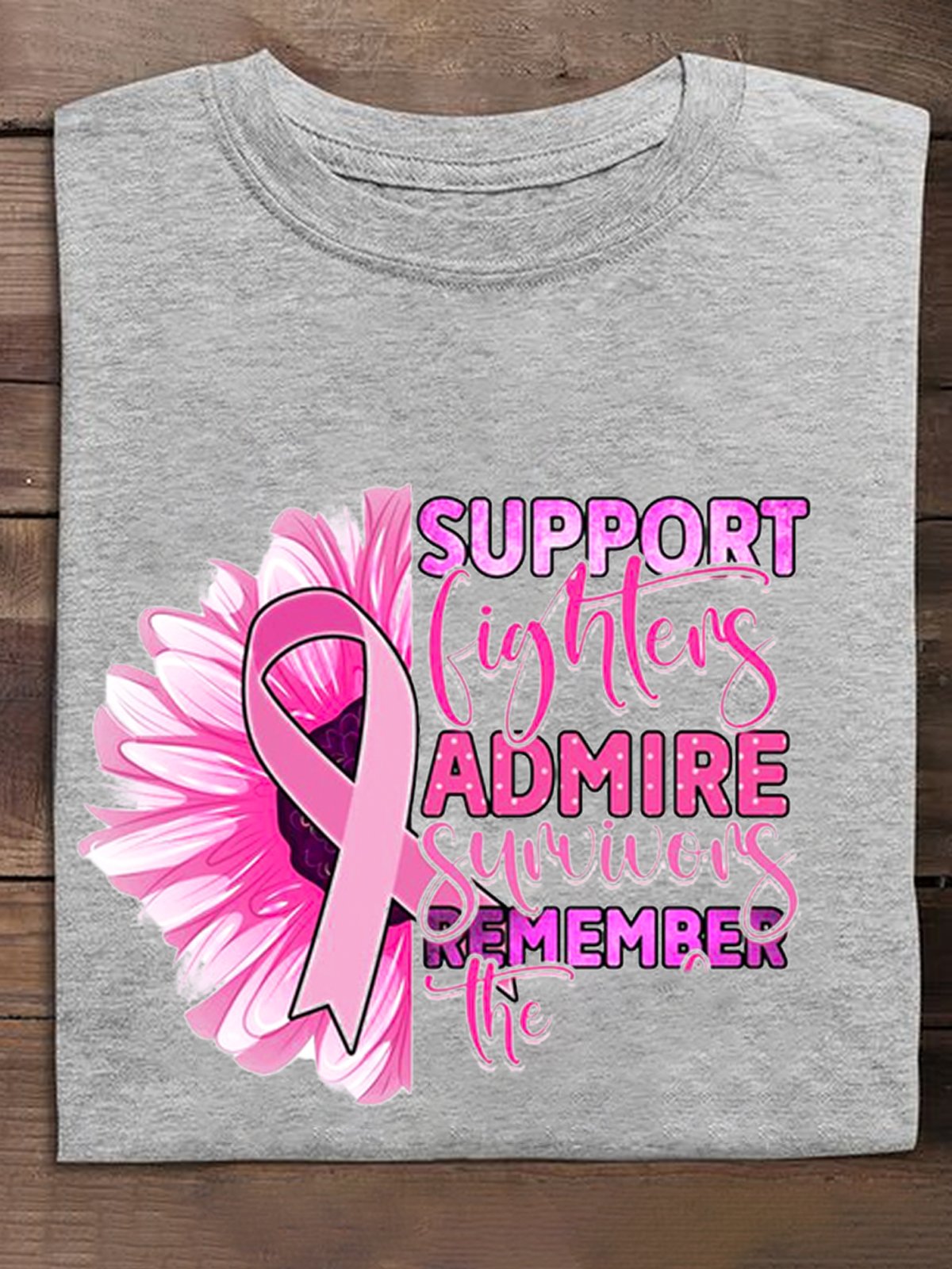 Loose Cotton Casual Breast Cancer Breast Cancer Awareness Month T-Shirt