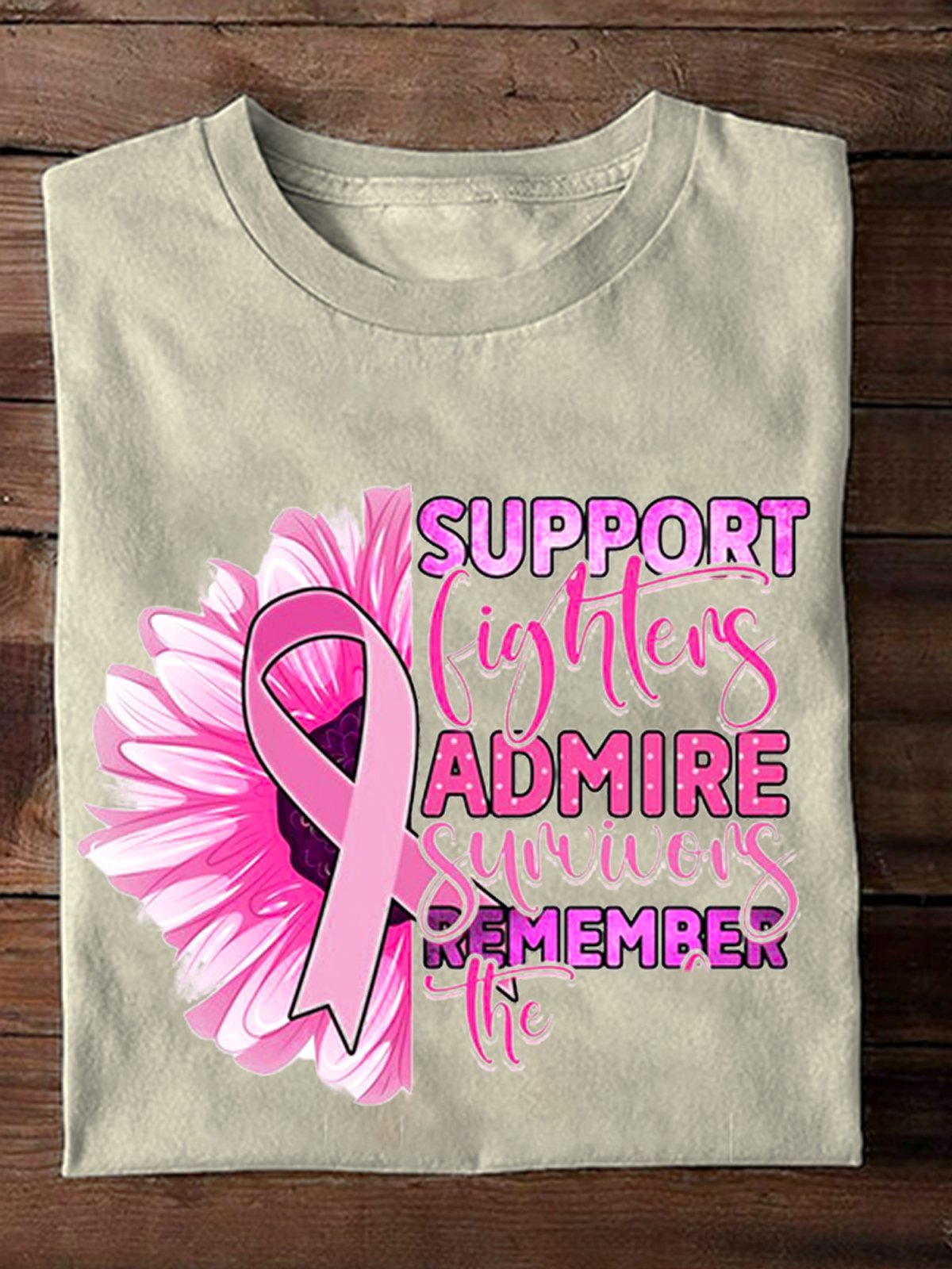 Loose Cotton Casual Breast Cancer Breast Cancer Awareness Month T-Shirt