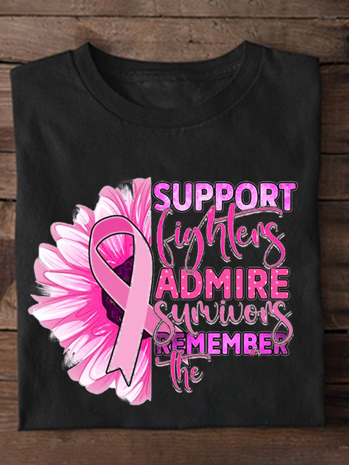 Loose Cotton Casual Breast Cancer Breast Cancer Awareness Month T-Shirt