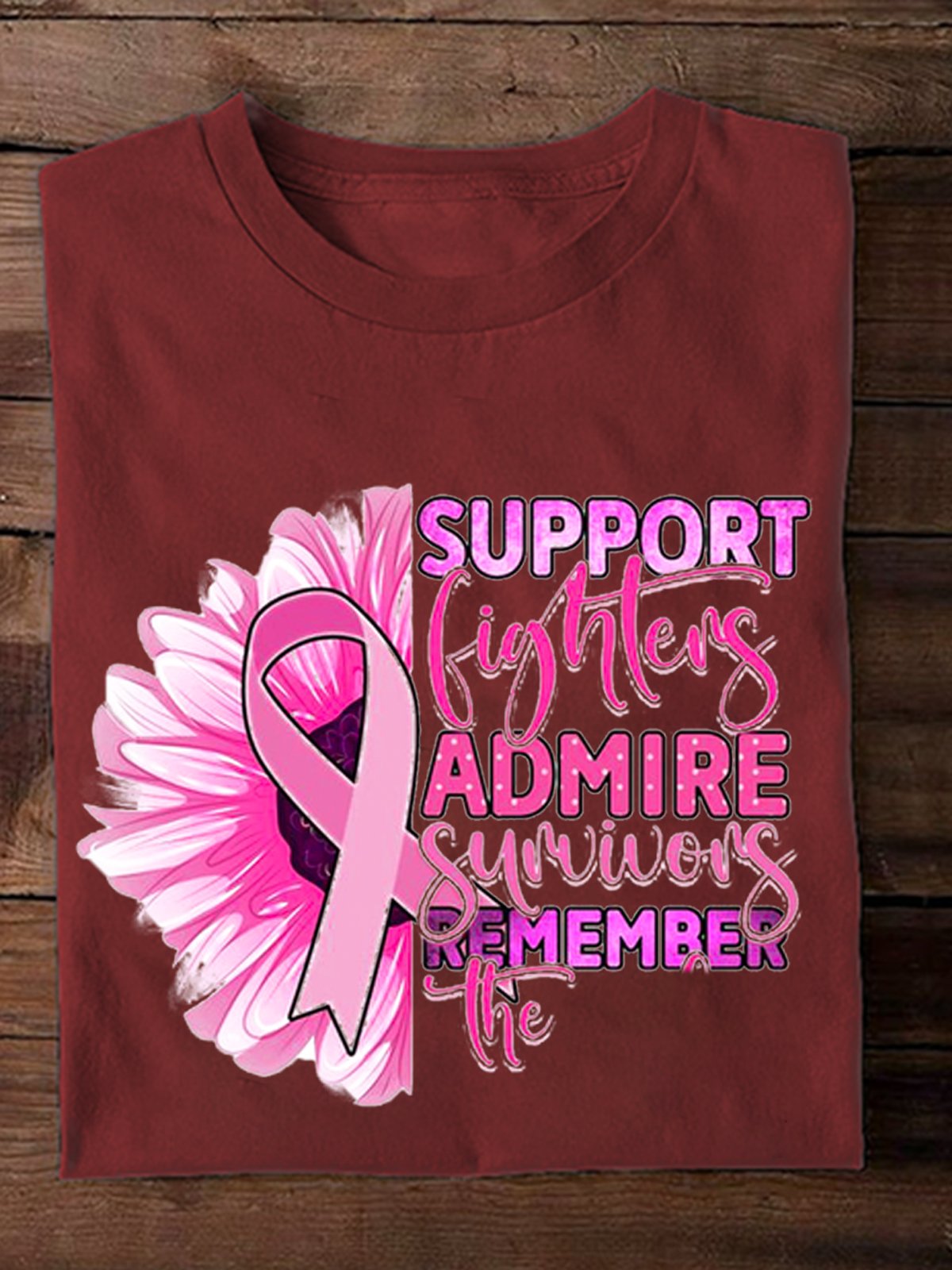 Loose Cotton Casual Breast Cancer Breast Cancer Awareness Month T-Shirt